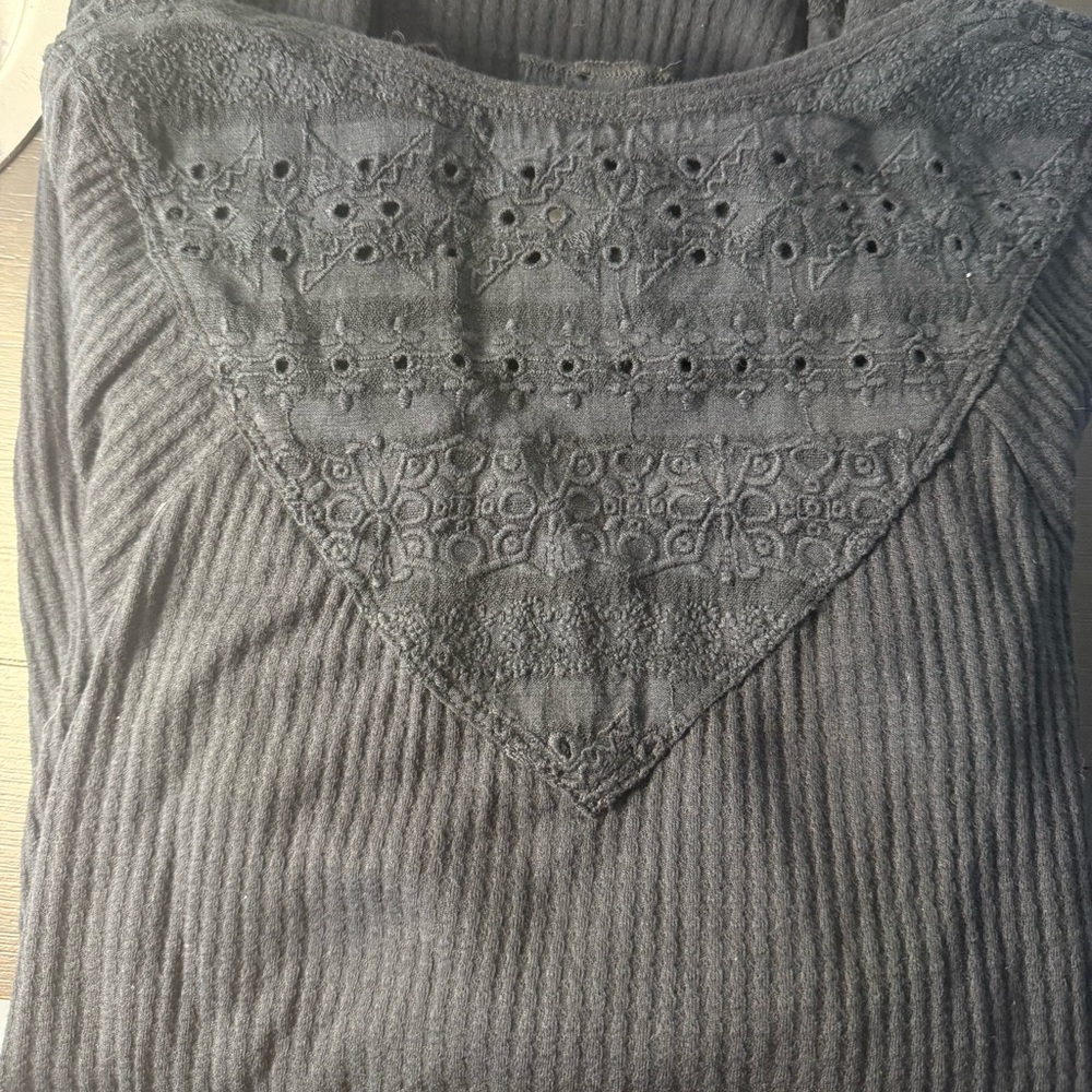 Free People Black Lace Detail Blouse Small - Picture 6 of 7